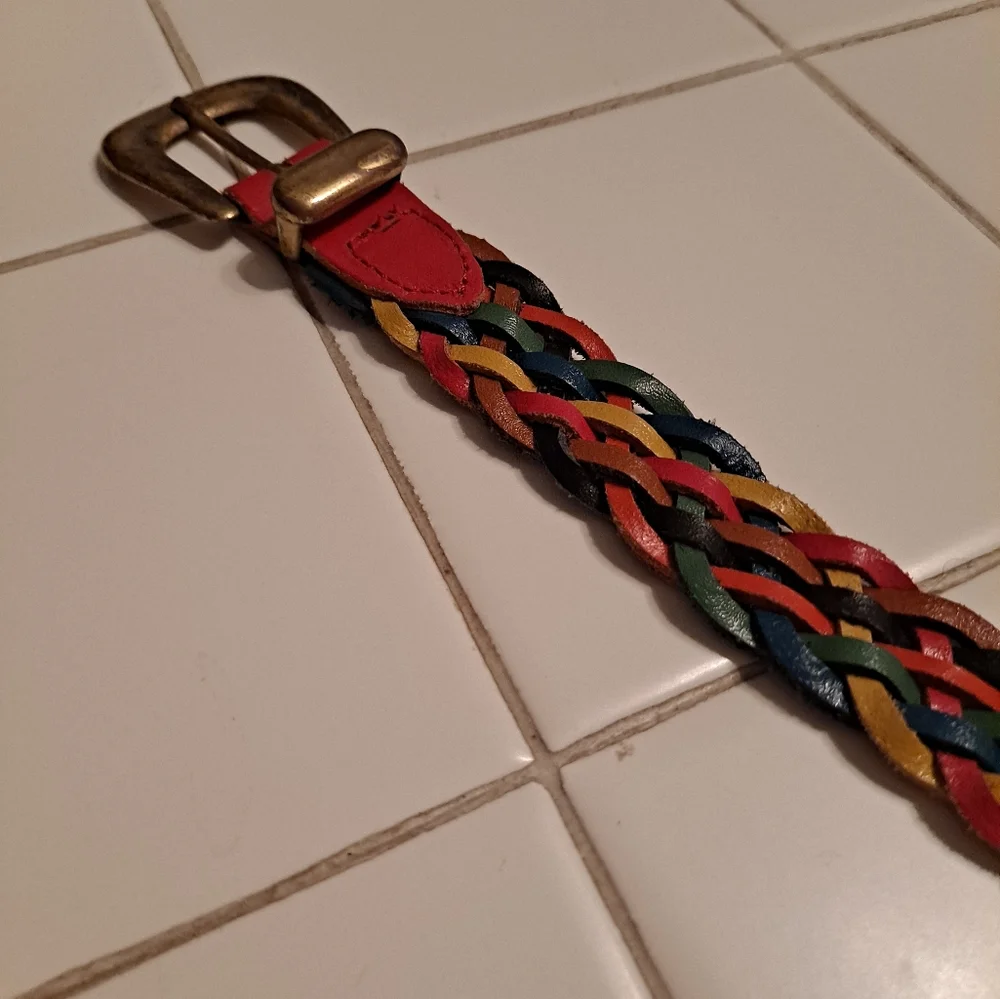 Arizona woven leather belt colorful rainbow gold braided belt size small vintage